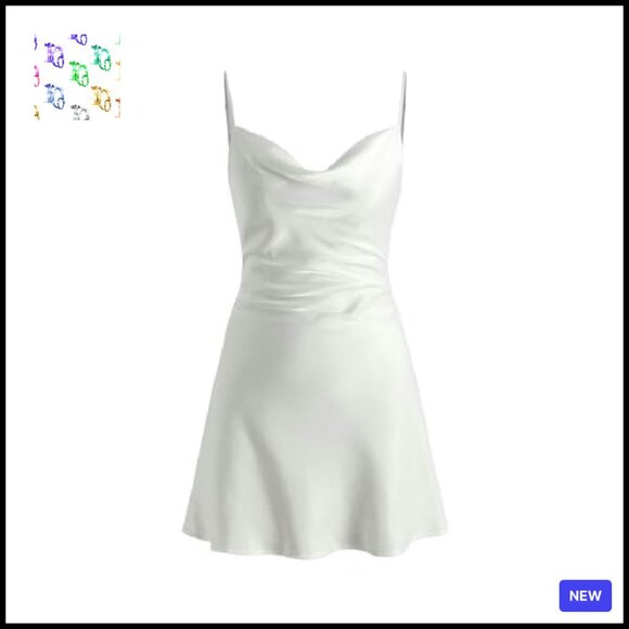 Satin Cowl Neck Cami Mini Dress Elegant Wedding Guest Cocktail - Picture 2 of 8